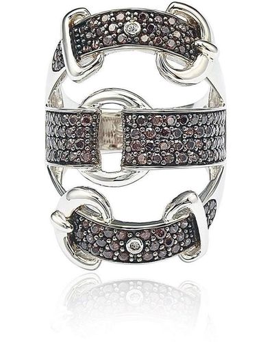 Suzy Levian Sterling Silver Cubic Zirconia And White Buckle Ring - Brown