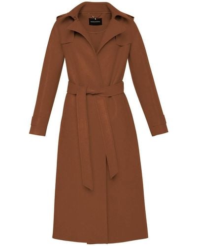 BCBGMAXAZRIA Raw Edged Wool Belted Long Trench Coat - Brown