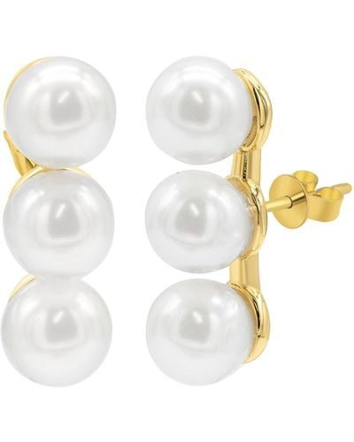 Adornia 14k Gold Plated Oversized Pearl Bar Studs Earrings - White