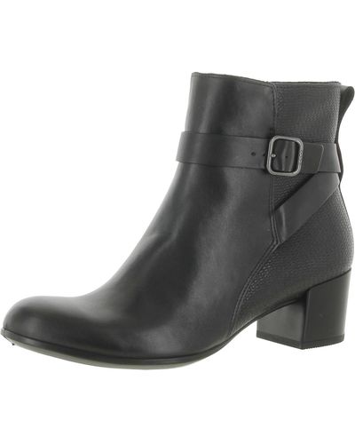 Ecco Leather Textured Ankle Boots - Gray