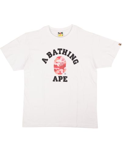 A Bathing Ape White Cotton Pink Camo Ape Logo Short Sleeve T-shirt