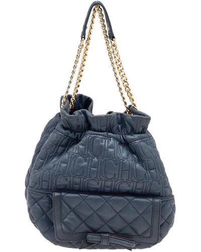 Carolina Herrera Quilted Leather Bucket Bag - Blue
