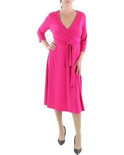 Lauren by Ralph Lauren Three Quarter Sleeve Calf Midi Dress - Pink