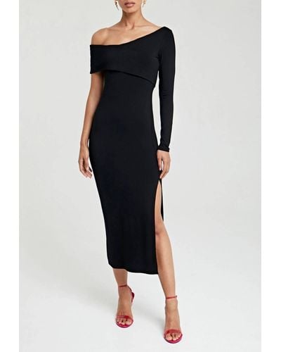 Krisa One Sleeve Midi Dress - Black