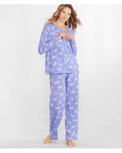 Karen Neuburger Cardigan Jersey Knit Pajama Set - Blue