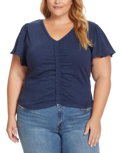 Jessica Simpson Plus Ophelia Modal Blend Slub Pullover Top - Blue