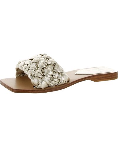 Marc Fisher Reanna Leather Square Toe Slide Sandals - White