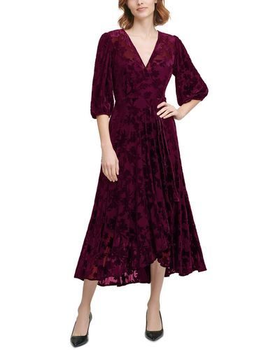 Calvin Klein Velvet V-neck Wrap Dress - Purple