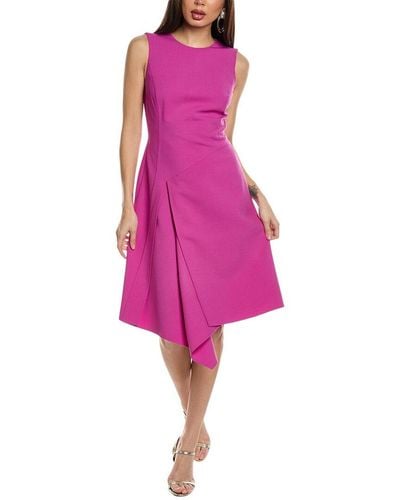 Oscar de la Renta Draped Skirt Silk-lined Wool-blend A-line Dress - Pink