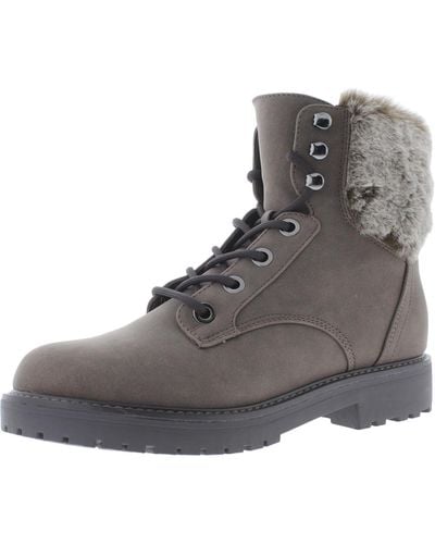 Bandolino Faux Leather Faux Fur Trim Ankle Boots - Gray