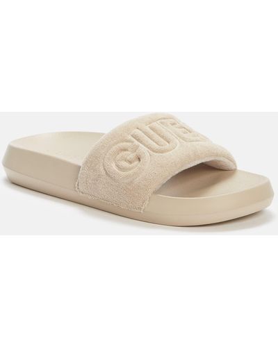 Guess Factory Paxtons Terry Cloth Pool Slides - Natural