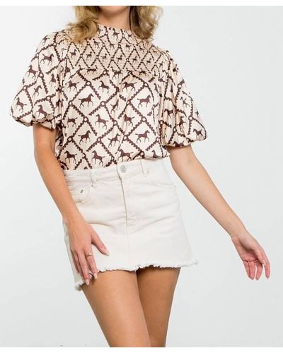 Thml Smocked Horse Print Top - White