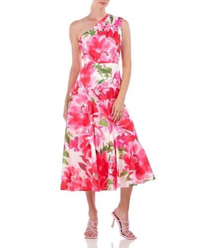 Kay Unger Floral One Shoulder Cocktail And Party Dress - Pink