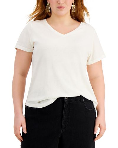 Style & Co. Plus V Neck Knit T-shirt - White