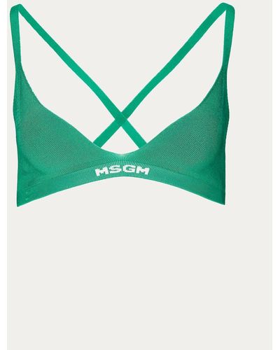MSGM Ribbed Knit Logo-hem Bra - Green