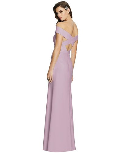 Dessy Collection Off-the-shoulder Straight Neck Dress With Criss Cross Back - Purple