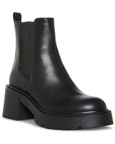 Madden Girl Tianna Leather Round Toe Chelsea Boots - Black