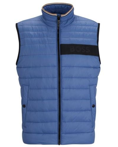BOSS Water-repellent Gilet With 3d-logo Tape - Blue
