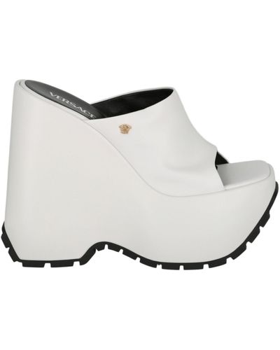 Versace Leather Platform Mule Sandals - White