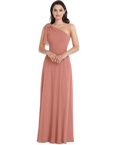 After Six Draped One-shoulder Maxi Dress With Scarf Bow - Pink