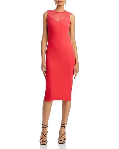 Aqua Sheer Knee-length Bodycon Dress - Red