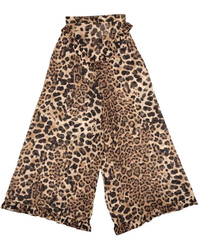 Rodarte Leopard Print Silk Ruffled Pants - Brown