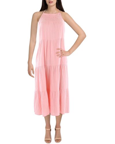 Elan Cotton Halter Midi Dress - Pink