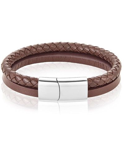 Adornia Leather Combo Bracelet Silver - Brown