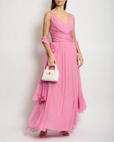 Dior Silk Maxi Dress With Scarf - Pink