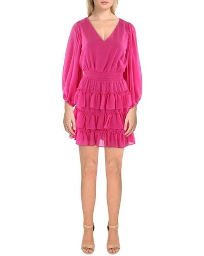 Vince Camuto Tiered Balloon Sleeve Mini Dress - Pink