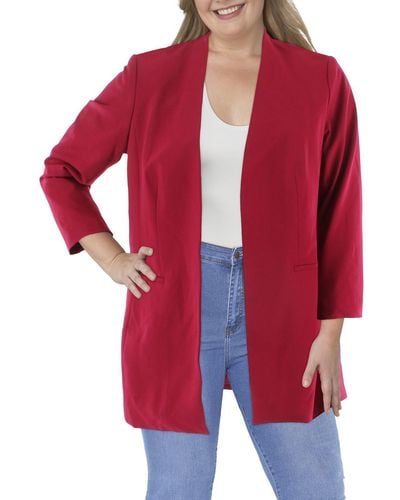 Calvin Klein Plus Open Front Suit Separate Collarless Blazer - Red