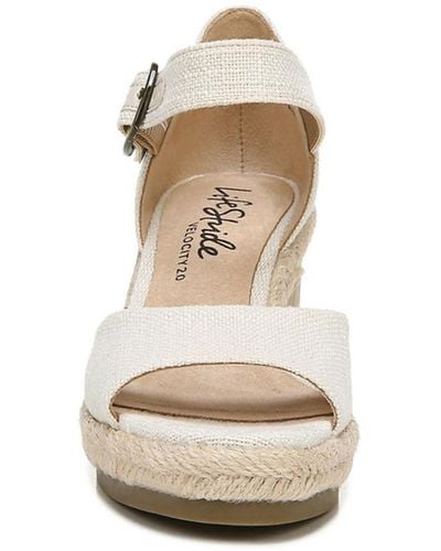 LifeStride Go For It Buckle Canvas Wedge Heels - White