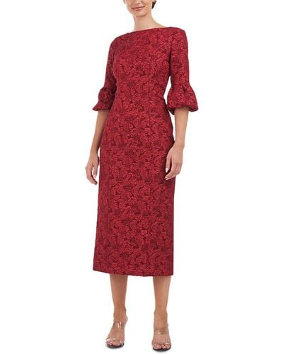 JS Collections Brielle Floral Midi Sheath Dress - Red