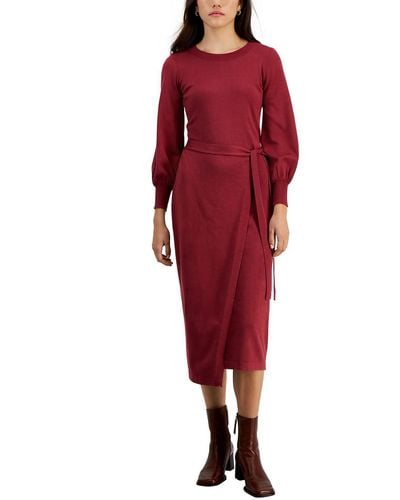 Taylor Petites Belted Long Sweaterdress - Red