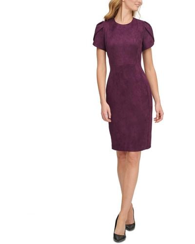 Calvin Klein Faux Suede Midi Sheath Dress - Purple