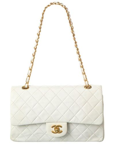 Chanel White Quilted Lambskin Leather Medium Double Flap Bag - Natural