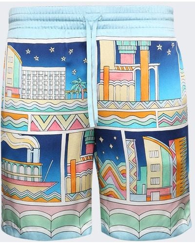 Casablancabrand Drawstring Silk Shorts - Blue