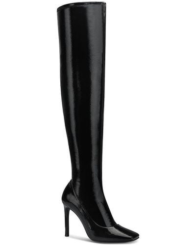 INC Keenah Patent Square Toe Thigh-high Boots - Black