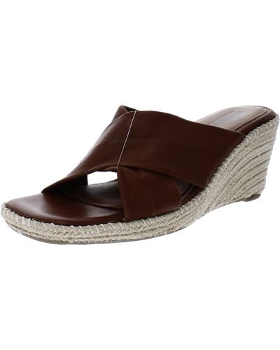Softwalk Hastings Leather Slip On Wedge Sandals - Brown
