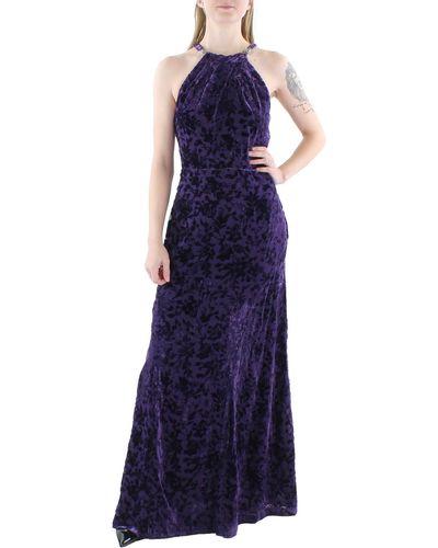 Lauren by Ralph Lauren Velvet Floral Evening Dress - Blue