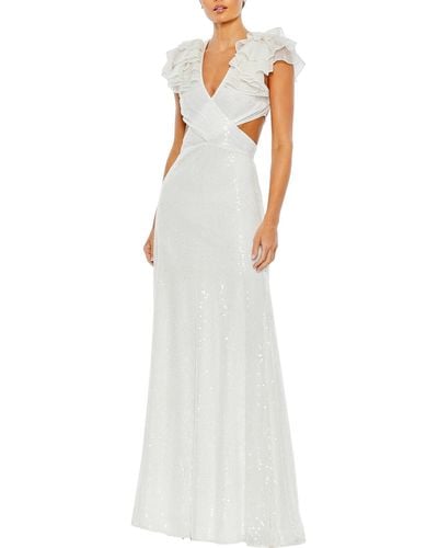 Mac Duggal Sequined Maxi Evening Dress - White