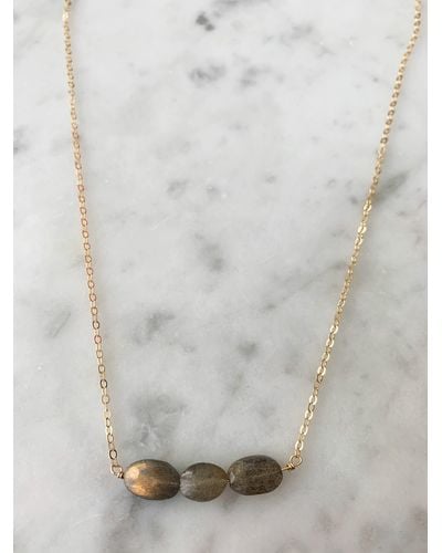 A Blonde and Her Bag Oval Stone Labradorite Bar Necklace - White