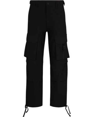 HUGO Regular-fit Cargo Pants With Stacked-logo Strap - Black