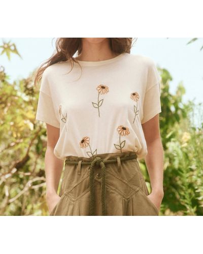 The Great Boxy Crew Top With Weeping Daisy Embroidery - Natural