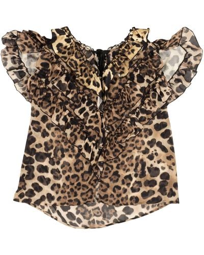 Rodarte Leopard Print Silk Short Sleeve Blouse - Natural