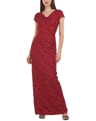 JS Collections Valentina Jacquard Maxi Evening Dress - Red