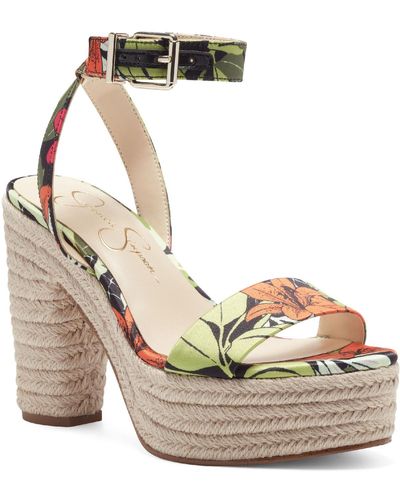 Jessica Simpson Symia Floral Ankle Strap Platform Heels - Metallic