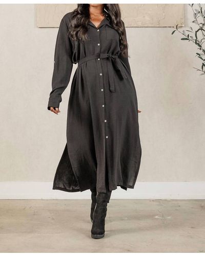 Spin Olivia Shirt Midi Dress - Black