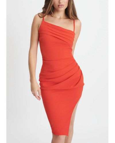 Lavish Alice Asymmetric Pleat Midi Dress - Red