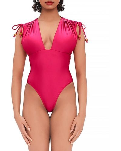 Andrea Iyamah Tie Shoulder Plunging One-piece Swimsuit - Pink